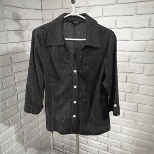 Lindor Petite Ladies Size 12 Black Two Piece Suit w/ Maxi Skirt & Shirt Blazer